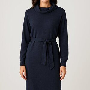 Stitch-Drop Blue Sweater Midi Dress Size M Tie Waist Long Sleeve NWOT